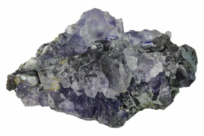Purple Cuboctahedral Fluorite Crystals on Quartz - China #161814